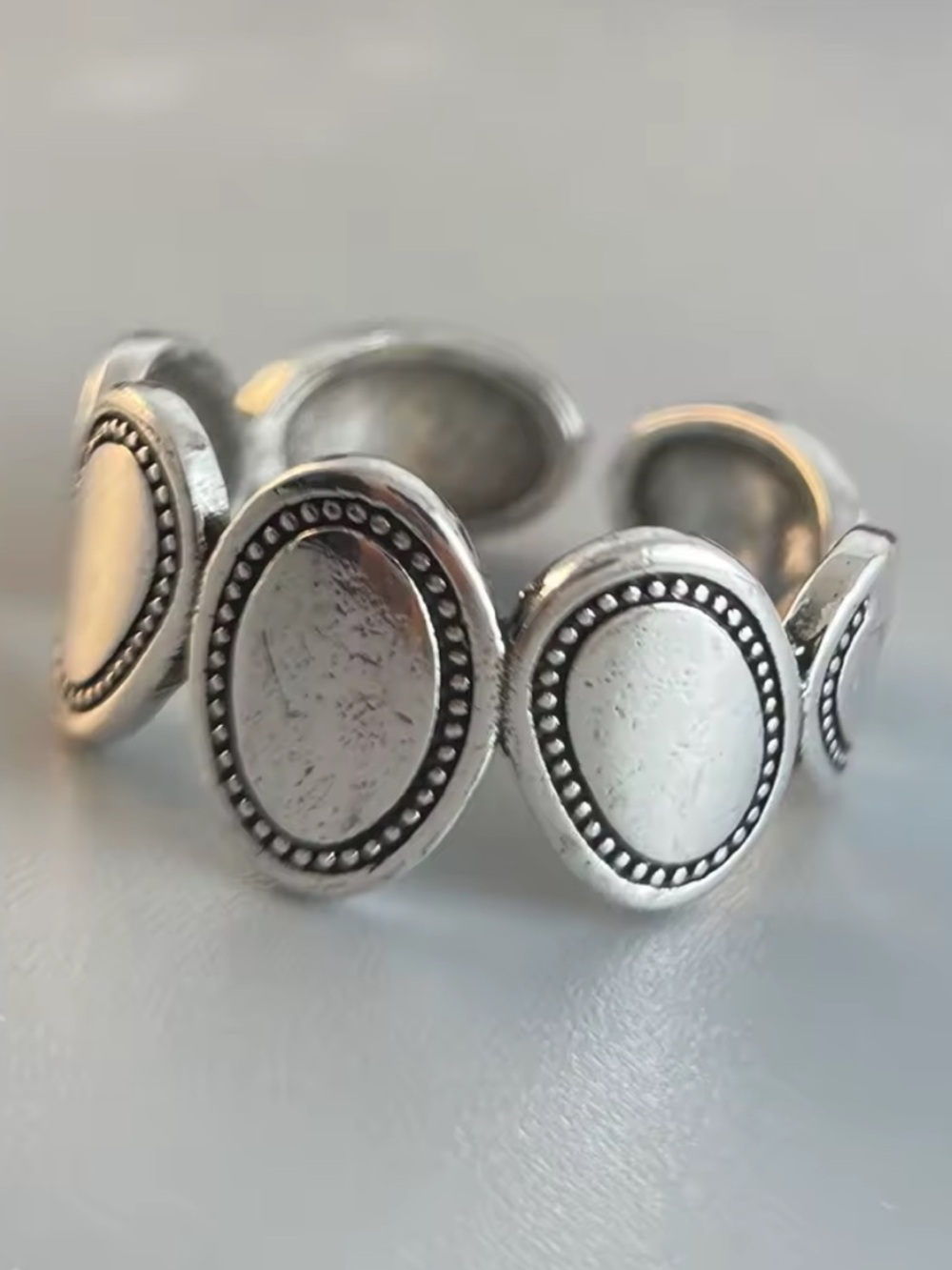 925 Sterling Silver Oval Vintage Boho Open Ring - Silver - Picture 2 of 4